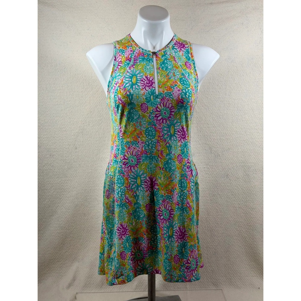 IBKUL Sleeveless Multicolor Floral Golf Tennis Dress Womens Small UPF 50 Pre-own